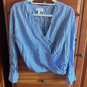 & Other Stories wrap top, blue/white stripes, size US 6
